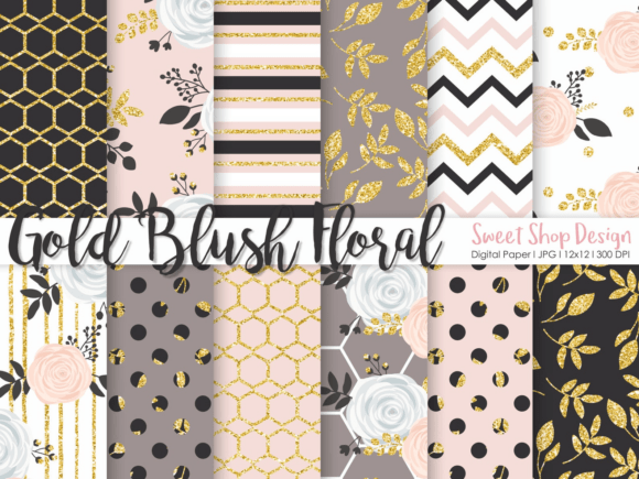 Digital Paper Gold Blush Floral: Elegant Design Assets