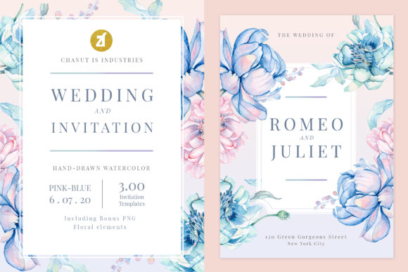 Elevating Event Branding with the Blue-Pink Floral Wedding Invitation Asset Pack