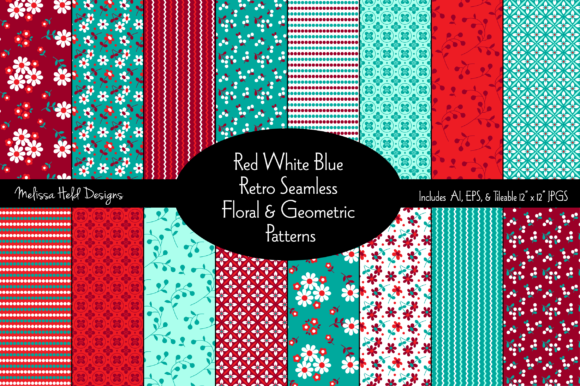Evaluating Red White Blue Seamless Retro Floral Patterns for Design Projects