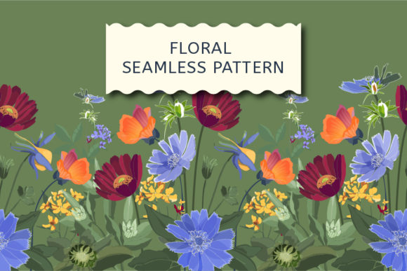 Floral Seamless Border on Green: Versatile Vector Art