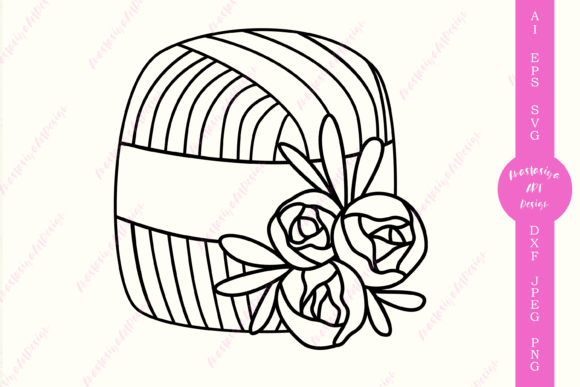 Knitting Needles Floral Yarn Ball: Digital Design Evaluation