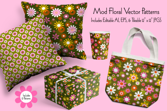 Mod Floral Seamless Vector Patterns: Bringing Retro Charm to Modern Design Projects