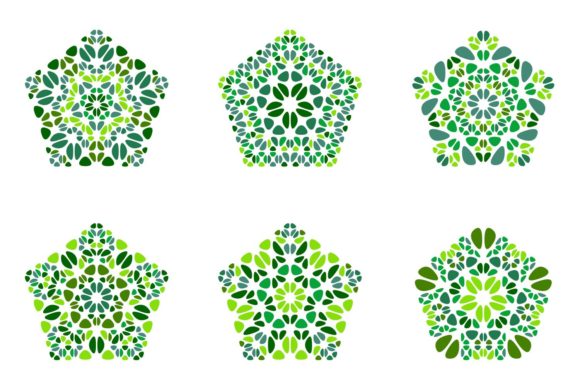 Ornate Floral Mosaic Pentagon Symbol Set: Elevating Modern Design with Geometric Precision