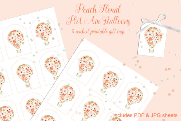 Peach Floral Hot Air Balloons Tags Set Guide